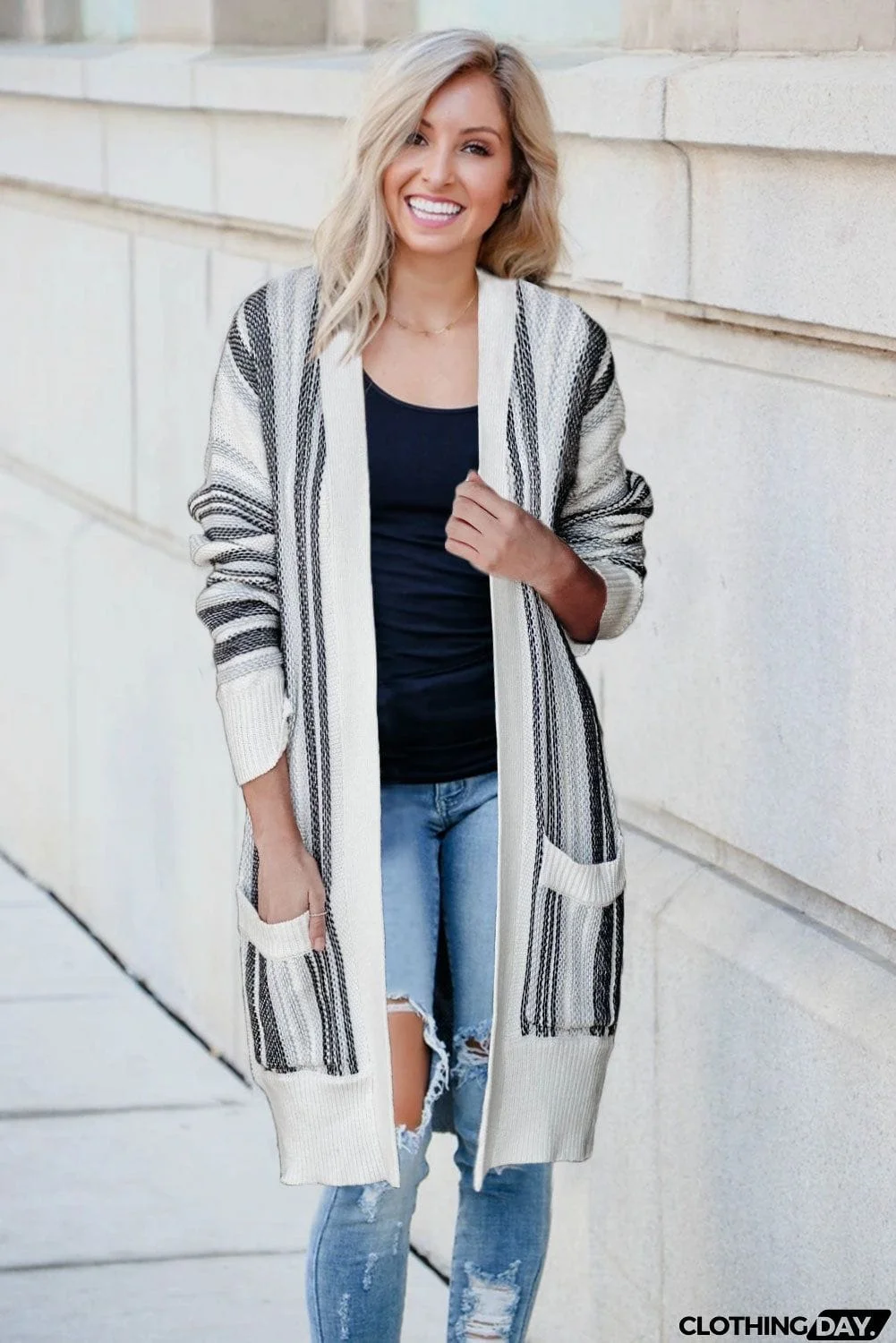 Pocketed Cotton Blend Cardigan