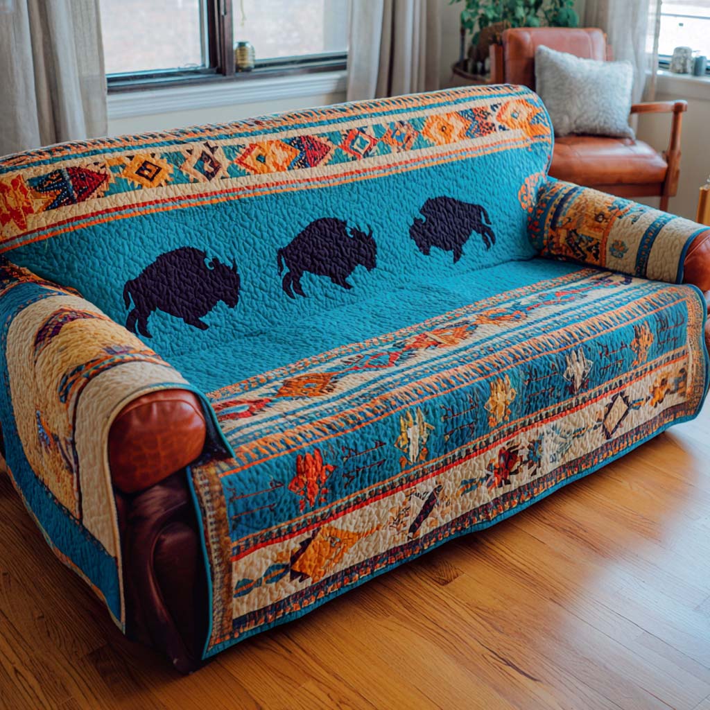 Buffalo Spirit Turquoise Quilted Sofa Cover NCU0XD1838 everthome
