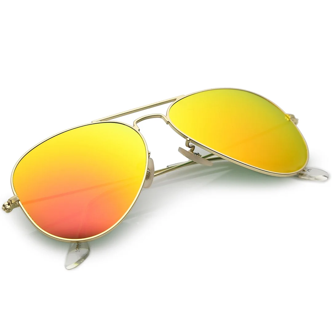 Premium Large Classic Matte Metal Aviator glasses With Colored Mirror Glass Lens 61mm