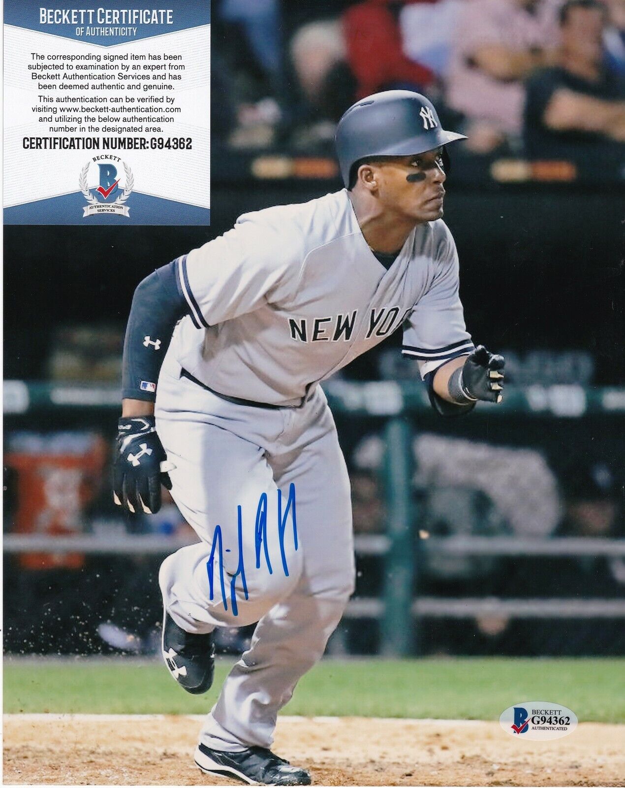 MIGUEL ANDUJAR NEW YORK YANKEES BECKETT AUTHENTICATED ACTION SIGNED 8x10