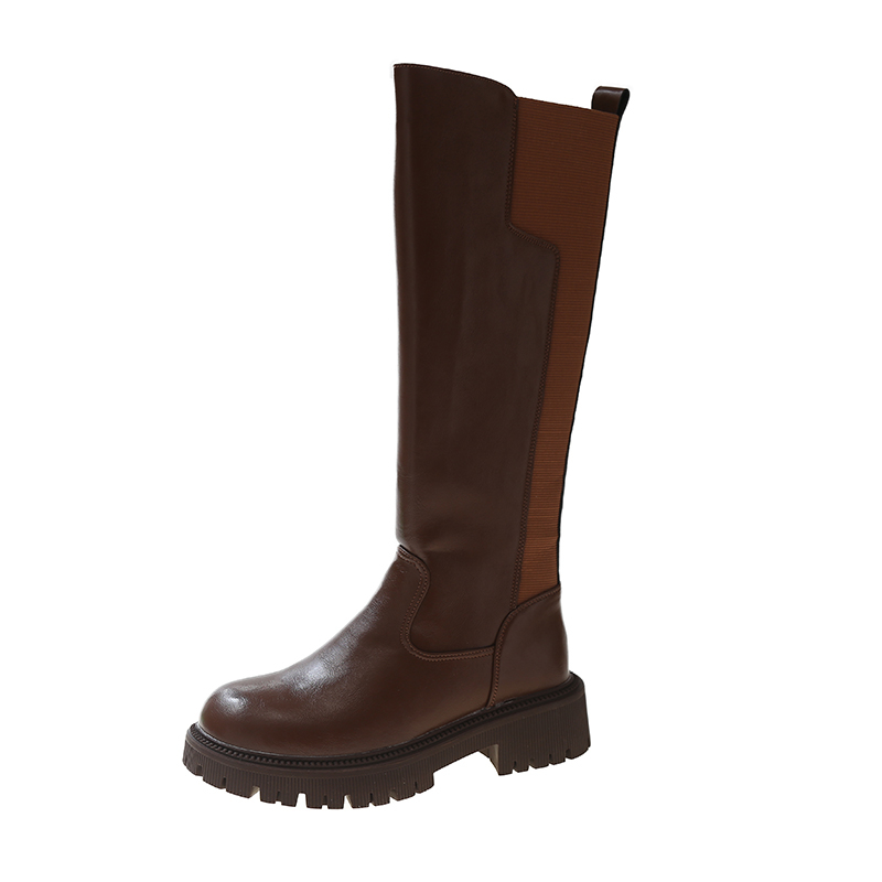 GOOSHOE Non Slip Thick Rubber Sole Flat Heel Women's Knee High Boots Mixed Colors Side Zipper Inner Long Boots