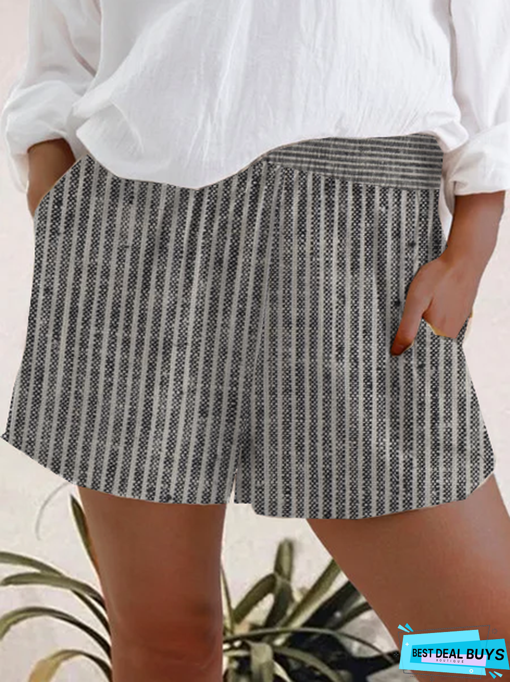 Gray Shift Cotton Stripes Boho Shorts