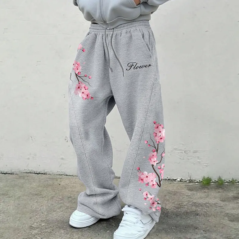 Men's Versatile Cherry Blossom Drawstring Loose Casual Sports Pants  artssus