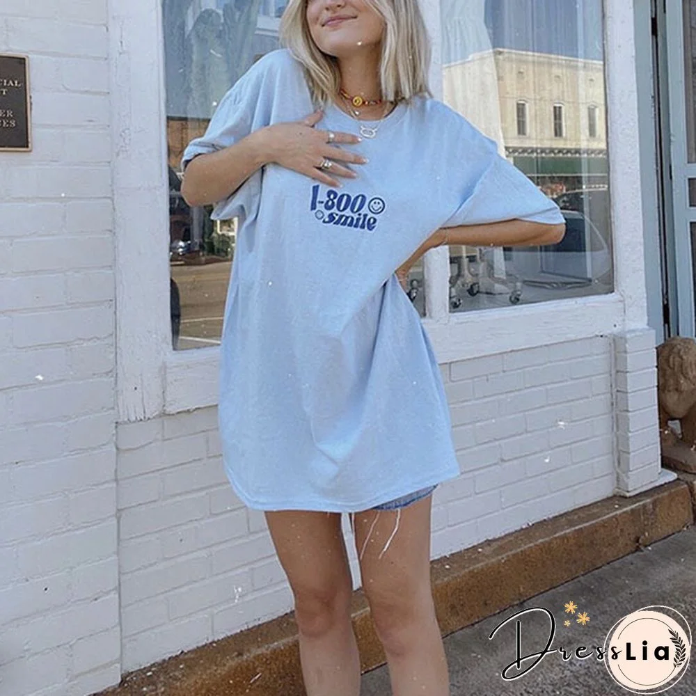 1-800 Smile' Printed Graphic Loose Short-Sleeved T-Shirt