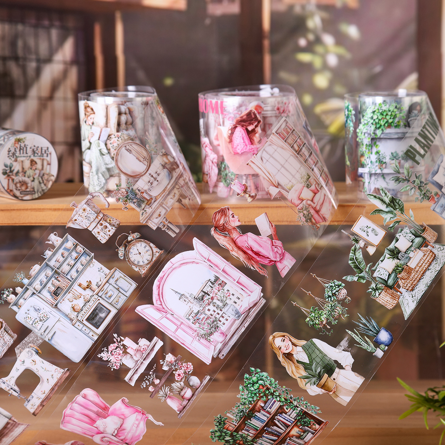 PET 테이프 - 60mm*200cm 녹색 식물 홈가구 시리즈 빈티지 캐릭터