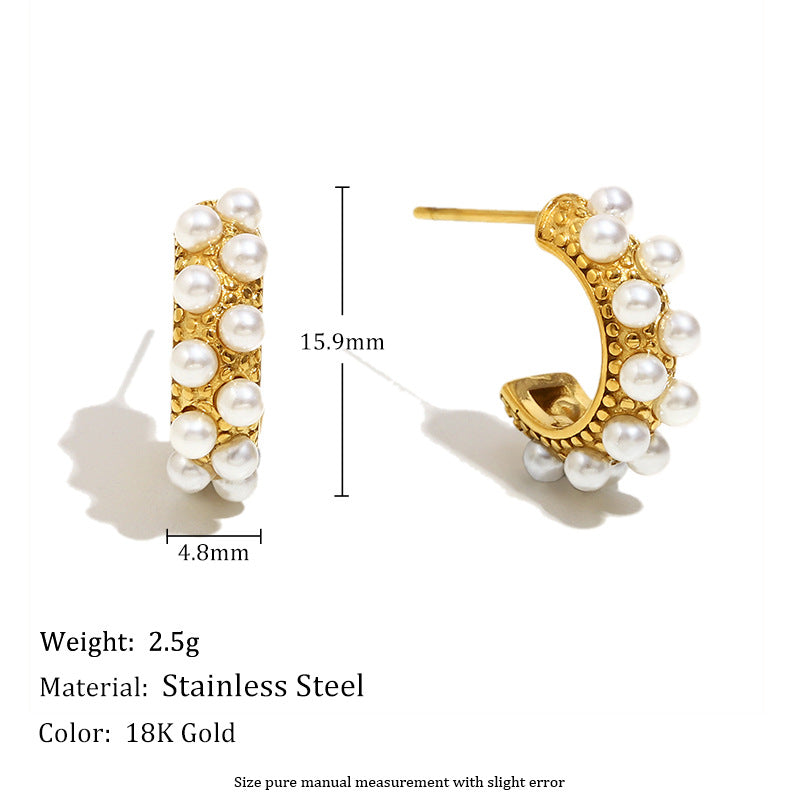 French Exquisite Stainless Steel Plated 18K Gold Curling Wrapped French Pearl Flower Earrings