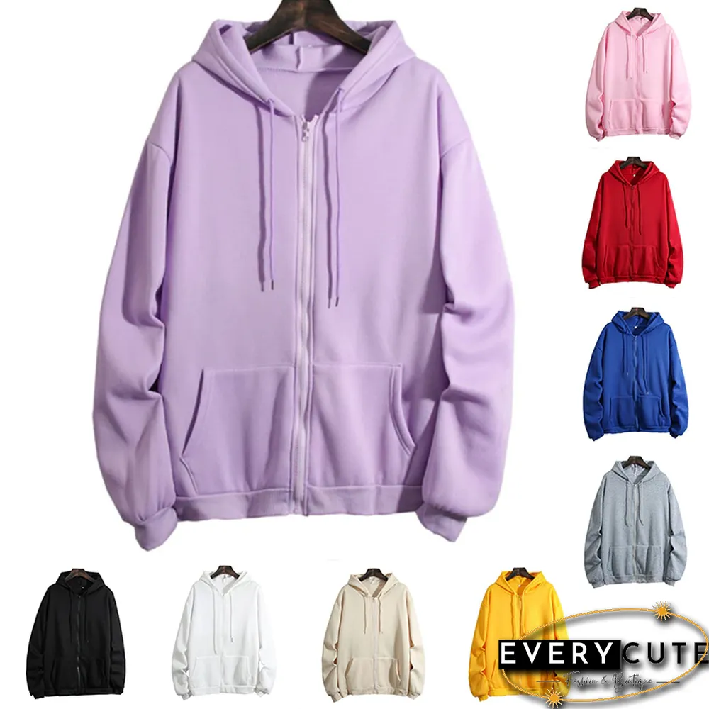 Loose Hooded Sweater Women's Autumn And Winter Large Size Zipper Cardigan Top Zip Up Hoodies Pullover
