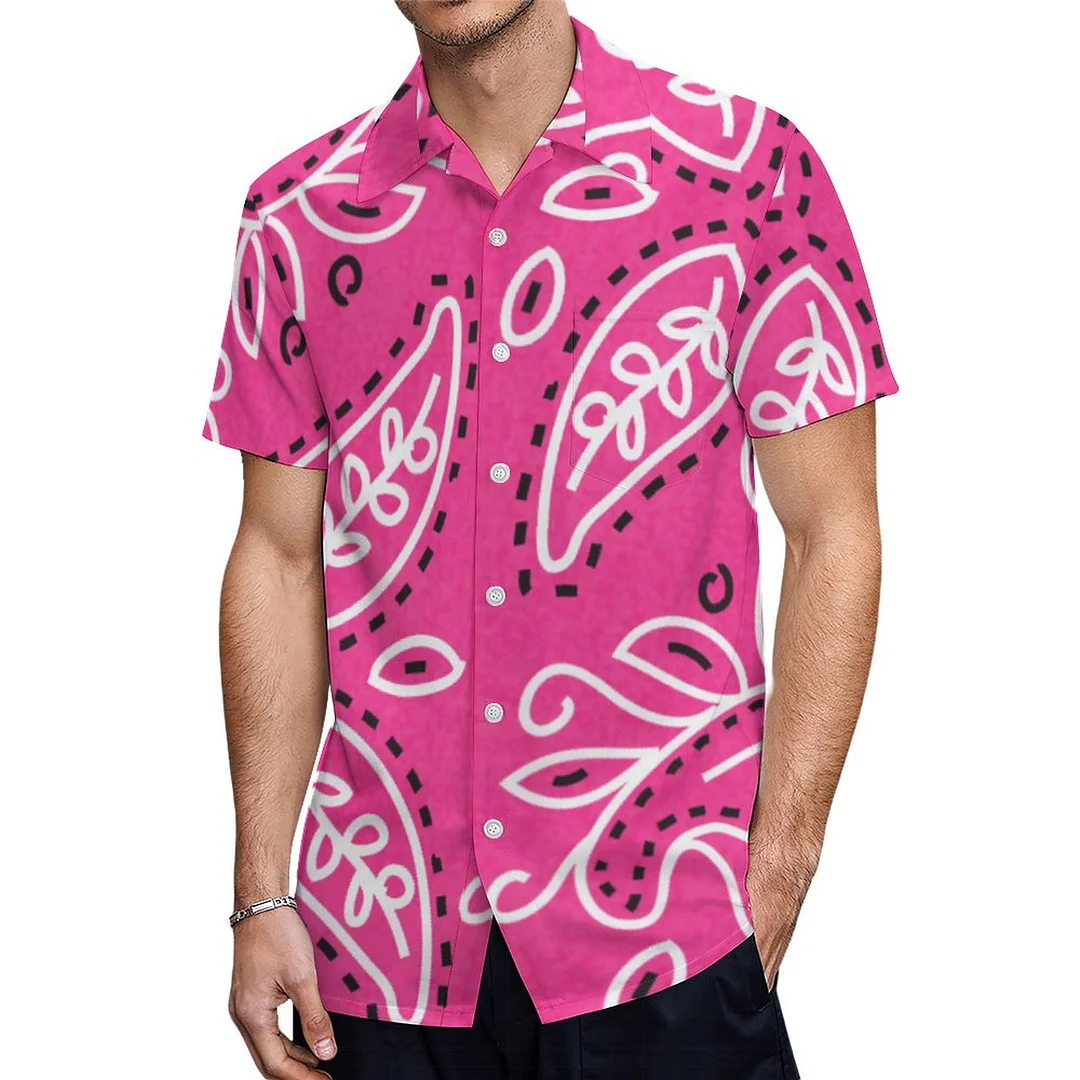 Short Sleeve Country Western Pink Paisley Hawaiian Shirt Mens Button Down Plus Size Tropical Hawaii Beach Shirts