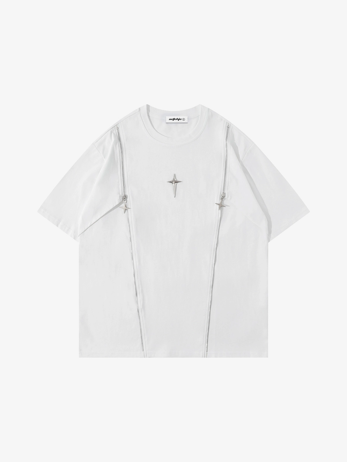 White Act Chic Cross Star Zipper Accent Tee Front