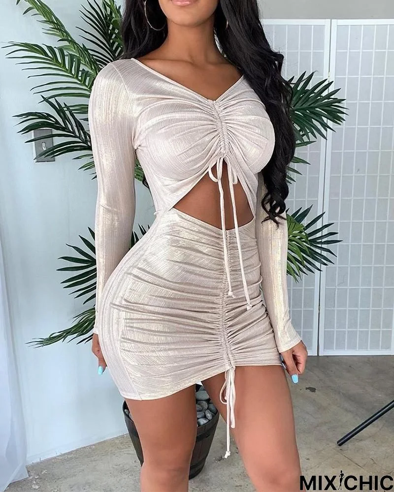 Long Sleeve Tie Bust Cut Out Dress