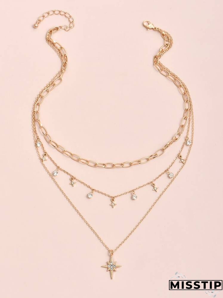 Rhinestone Charm Layered Necklace