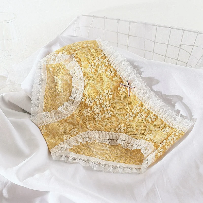 New Women's Underwear Sexy Lace Panties Fashion Flowers Breathable Comfort Briefs Mid Waist Seamless Underpants Lingerie