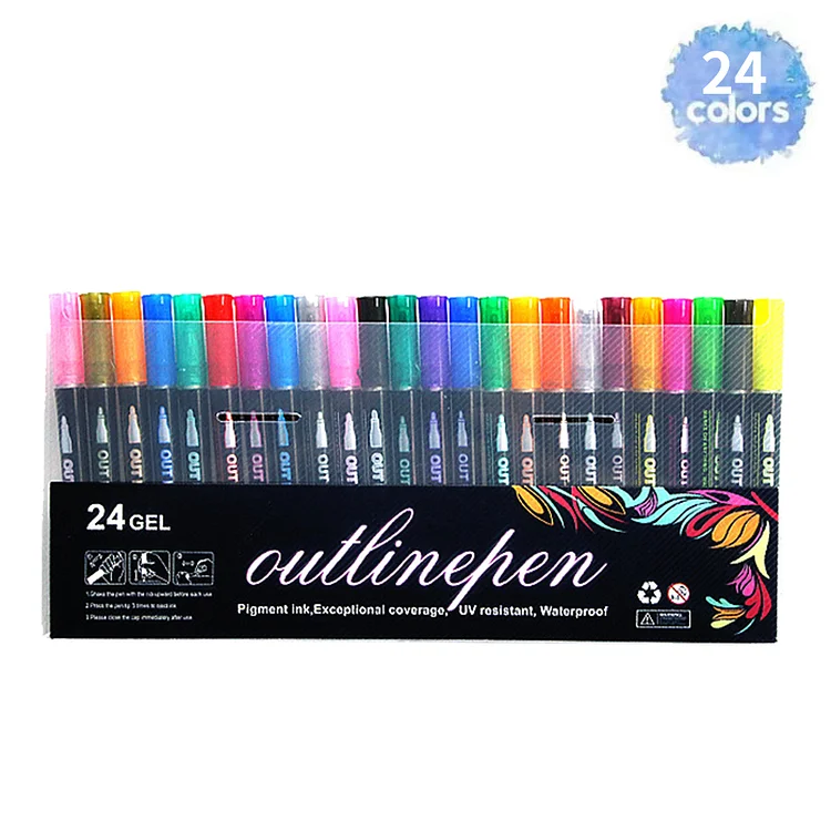 Double Line Silver Fineliner Pens Set DIY Inking Pens for Artists (24 Colors)
