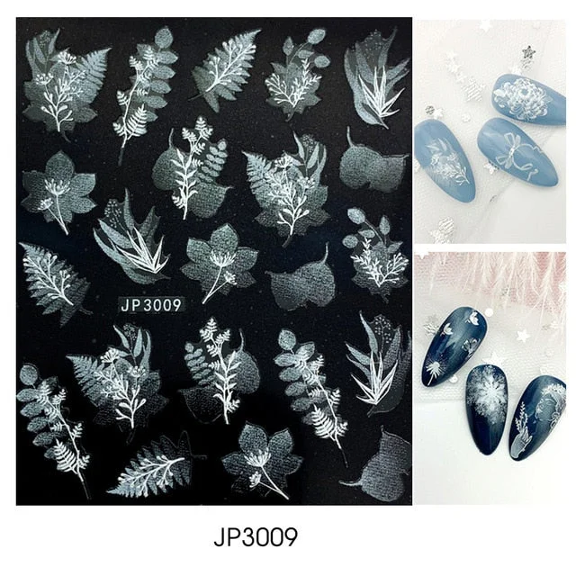 Nail Stickers Embossed 5D Elegant Abstract Flower Leafs Designs Back Glue Nail Decals Decoration Tips For Beauty Salons