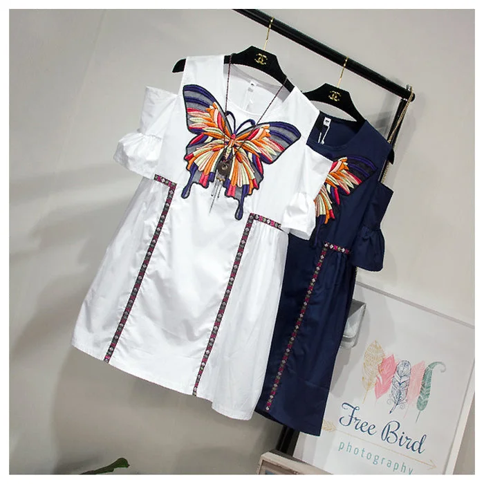 Vintage Women Long Blouses Kimono Maxi Butterfly Embroidery Appliques Loose Blouse Shirt