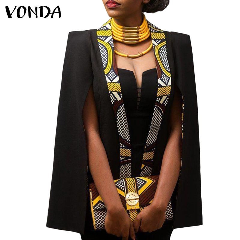 Winter Autumn Coat Sleeveless Open Front VONDA 2022 Women Vintage Printed Cape Ponchos Elegant OL Style Cloak Coat Outwear
