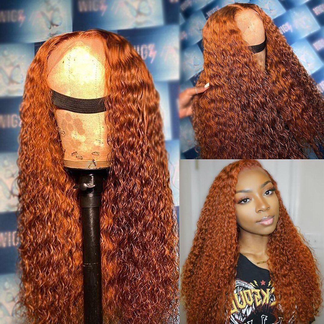Daily Sales  | PRE PLUCKED BRAZILIAN ORANGE GINGER COLORED CURLY LACE FRONT WIG