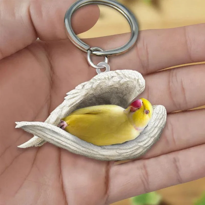 VigorDaily Sleeping Angel Acrylic Keychain Yellow Indian Ring Neck SA259