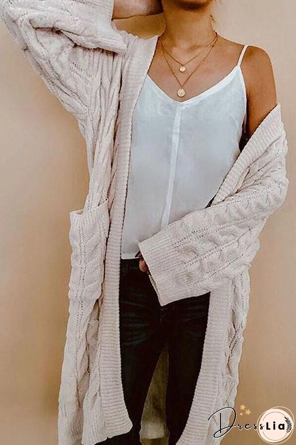 Twist Knit Pockets Cardigan