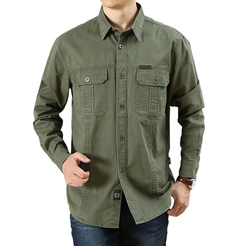 Men's Vintage Outdoor Workwear Pocket Long Sleeve Lapel Utility Shirt