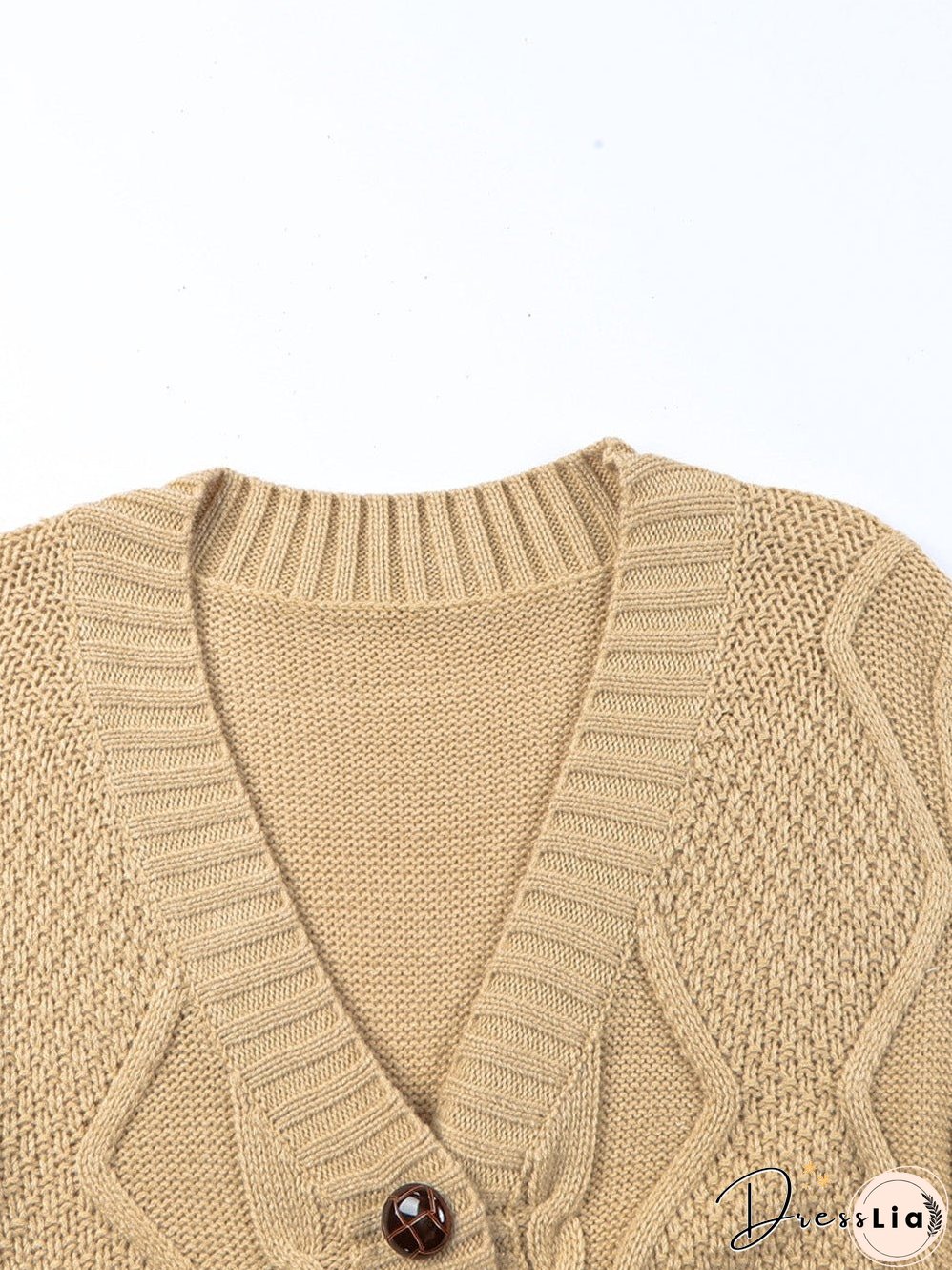 Cozy Beige V-Neck Knit Cardigan with Front Buttons