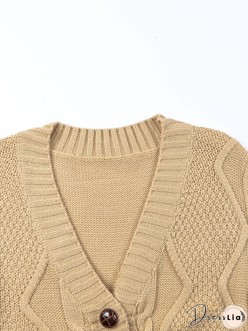 Cozy Beige V-Neck Knit Cardigan with Front Buttons