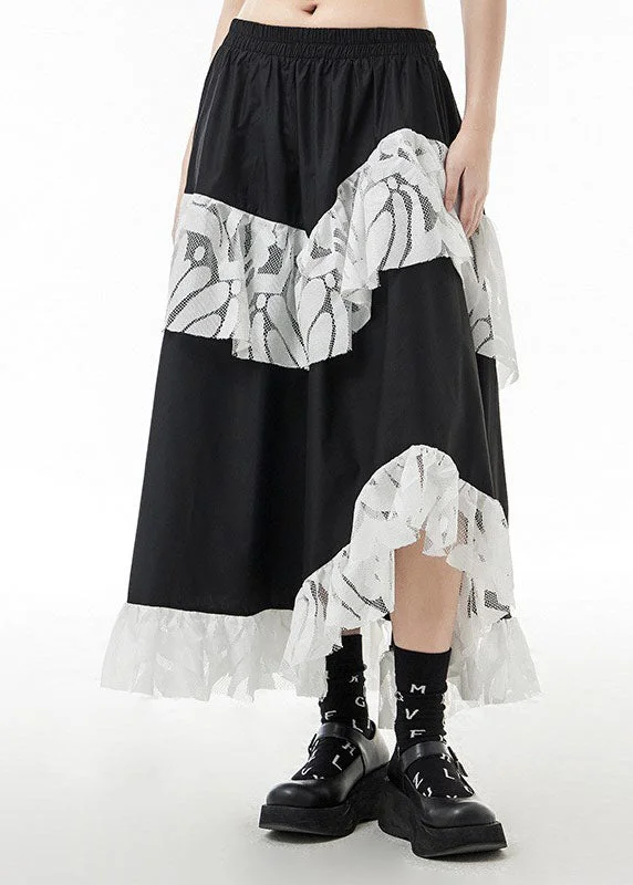 Fashion Black elastic waist Lace Patchwork Skirts Spring
