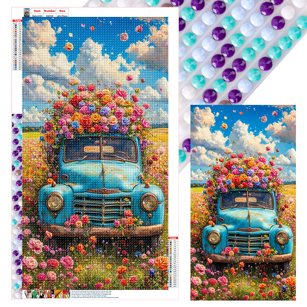 Flowers On The Car 40*70cm(canvas) full round drill diamond painting