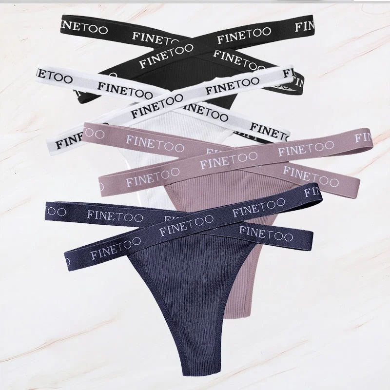 FINETOO 4PCS/Set M-XL G-string Women's Cotton Cross Strap Panties Letter Waisted Underwear Femme Thongs Sexy Hollow Out Lingerie