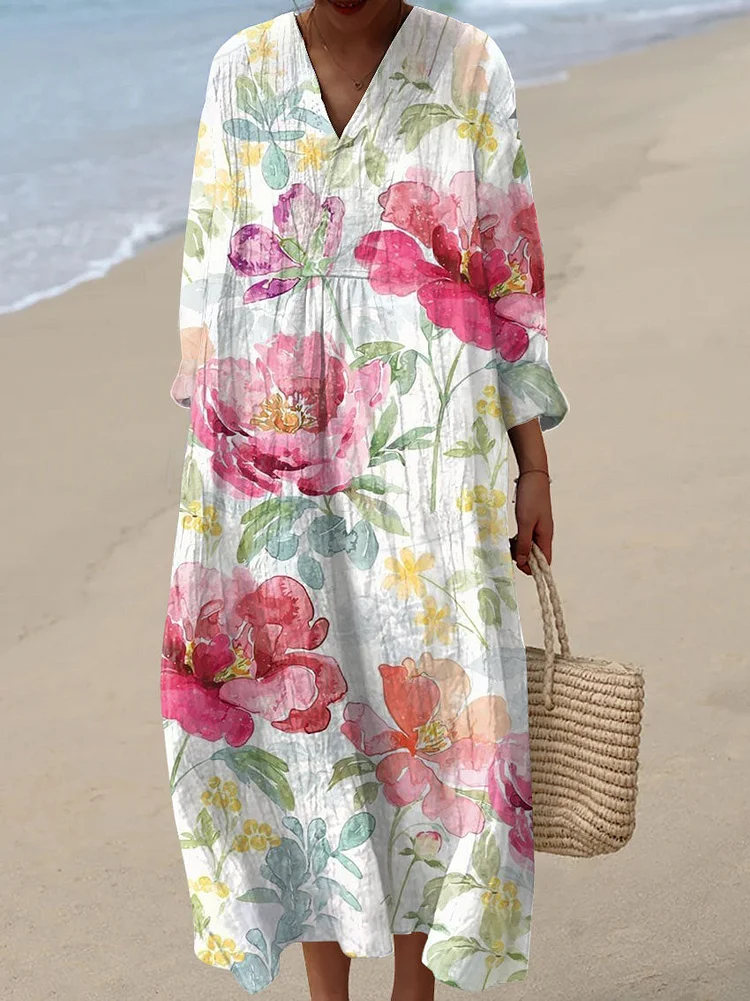 Women's Vintage Floral Art Print Dress