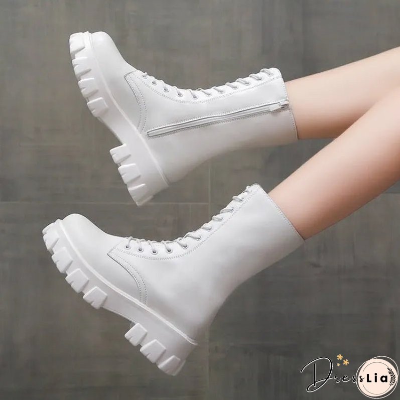 New Thicken Winter Knight Boots Women Knee High Long Square Heel Boots Retro Thick Motorcycle Boots Black White Botas Mujer