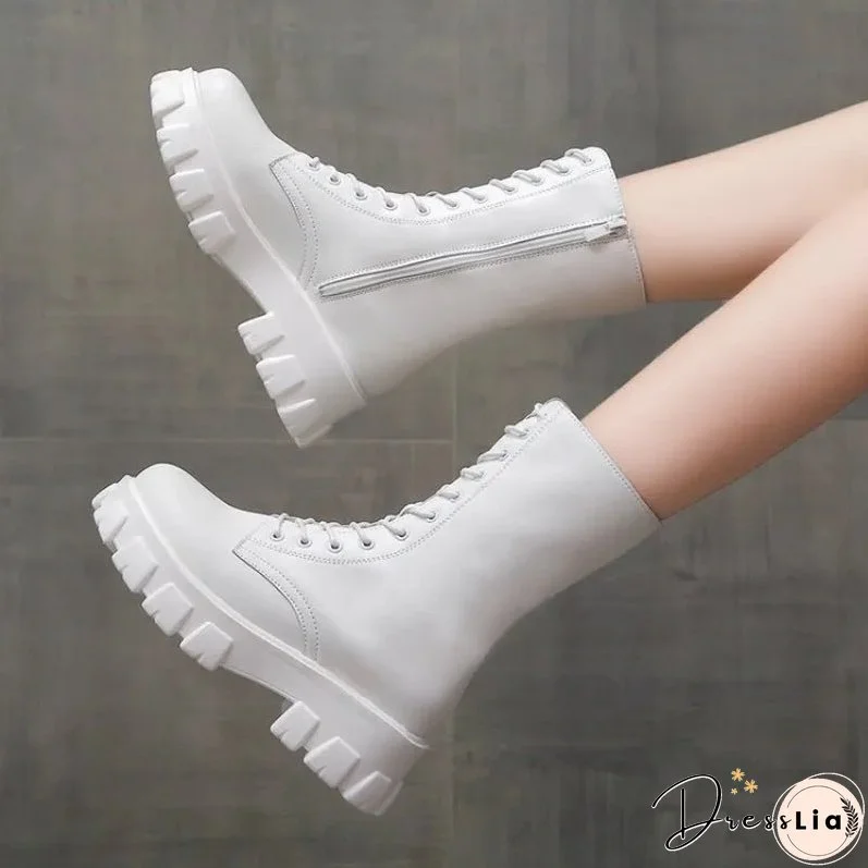 New Thicken Winter Knight Boots Women Knee High Long Square Heel Boots Retro Thick Motorcycle Boots Black White Botas Mujer