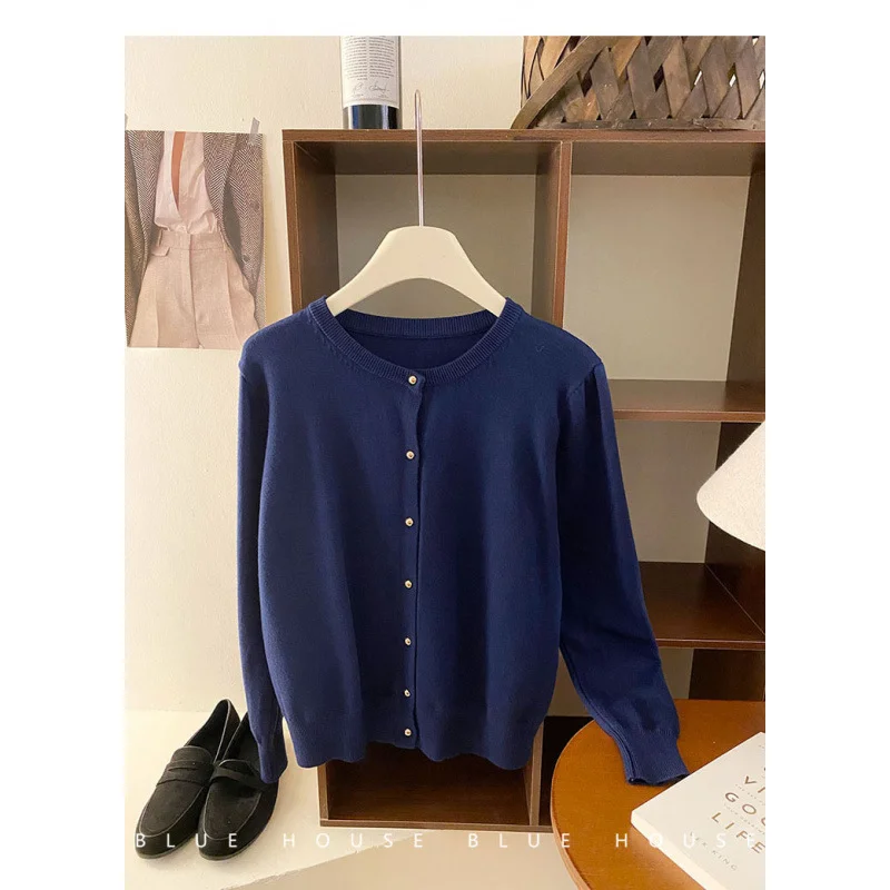 Uveng Uveng Style Gentle Retro Small Gold Button Net Version Long-Sleeved Knitted Shirt Women Autumn Collar Soft Glutinous Sweater Coat