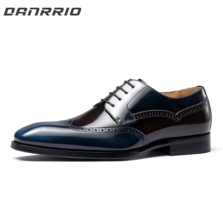 DANRRIO British Formal Hand-polished Cowhide Genuine Leather Shoes |Lace-up Business Blue Wedding Shoes DANRRIO.COM DANRRIO