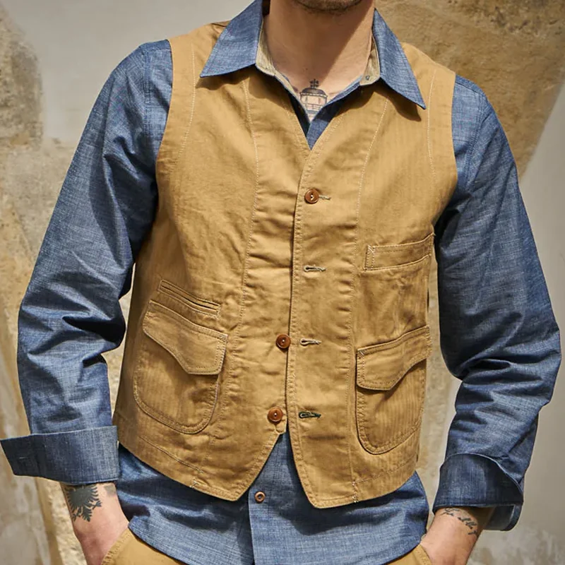 Vintage V-neck Single-breasted Cotton Vest