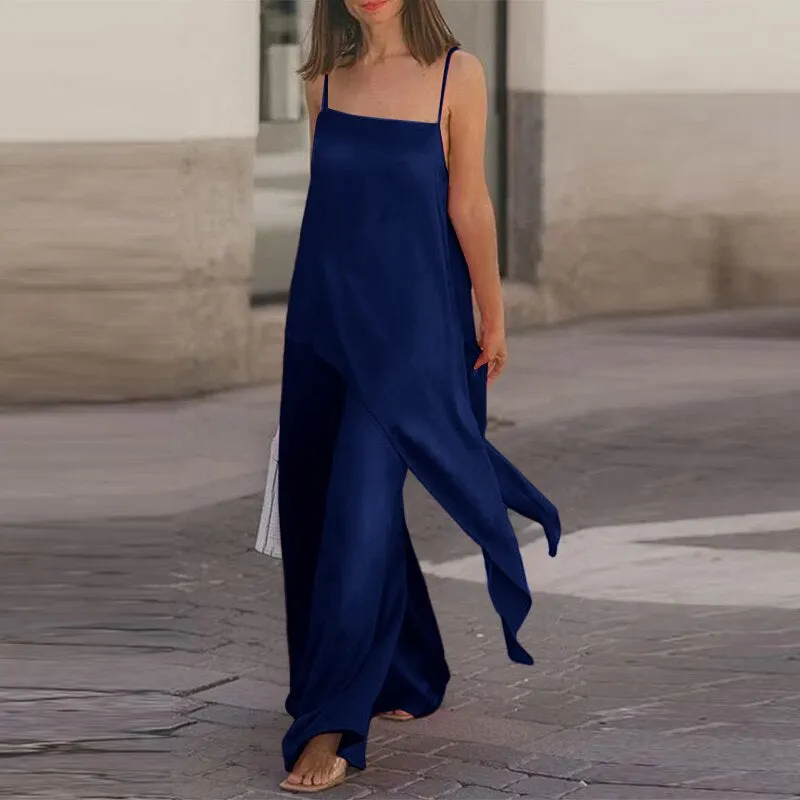 New Fashion Trousers Sets 2 PCS Celmia Women 2022 Sleeveless Straps Tops and Flared Pant Summer Sexy Solid Work Matching Suits
