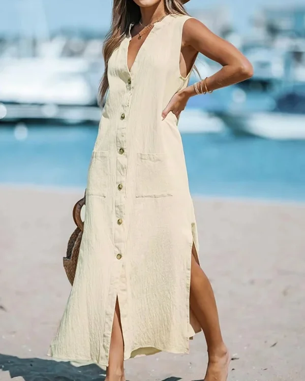 Women's Sleeveless Solid Casual Beach Dress