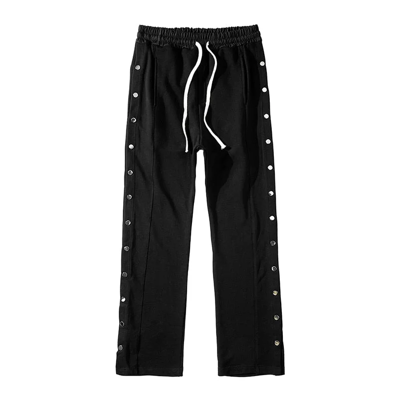 Double Side Button Jogger Sweatpants Men Elastic Wasit Streetwear Loose Casual Hip Hop Trousers Wide Leg Harajuku Cargo Pants