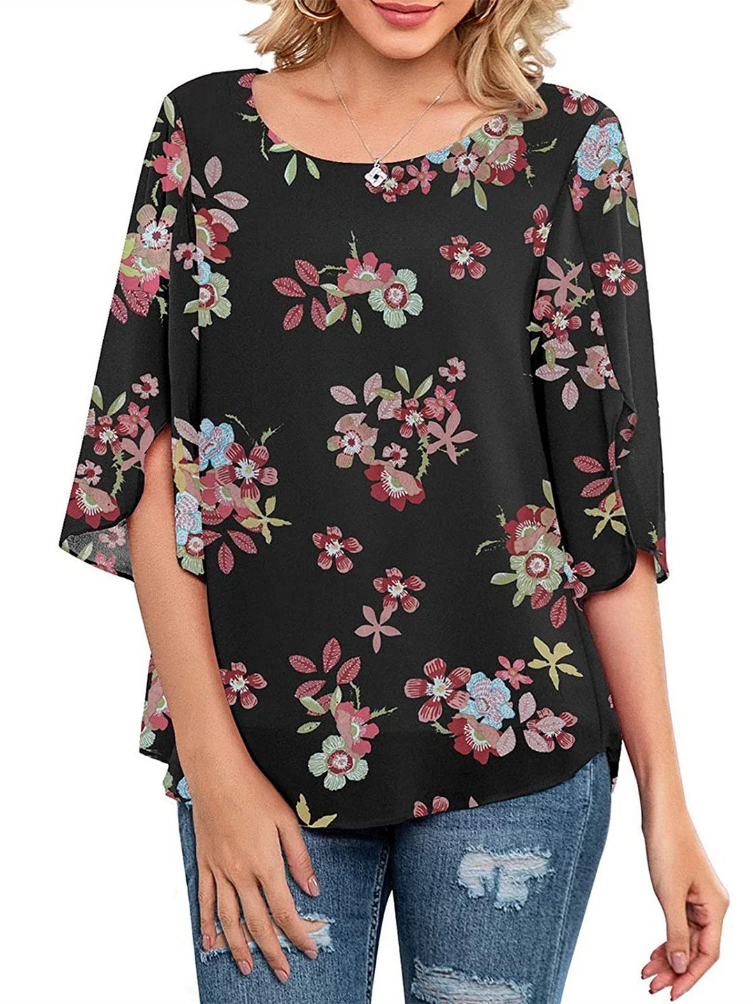 Women Half Sleeve V-neck Solid Color Dress