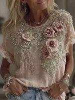 Women's Retro Bohemian Floral Linen Short-sleeved T-shirt