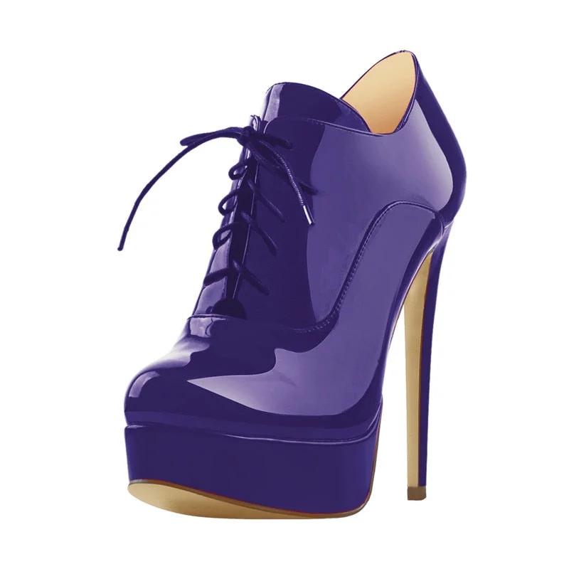 Onlymaker Women's Black Red Platform Ankle Boots High Heels Lace Up Patent leather Stiletto Sexy Lady Fashion Sexy Booties