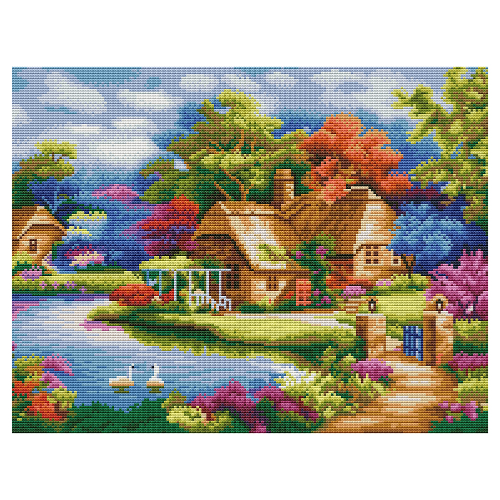 

Lakeside Cottage - 11CT Stamped Cross Stitch - 50*40CM, 501 Original