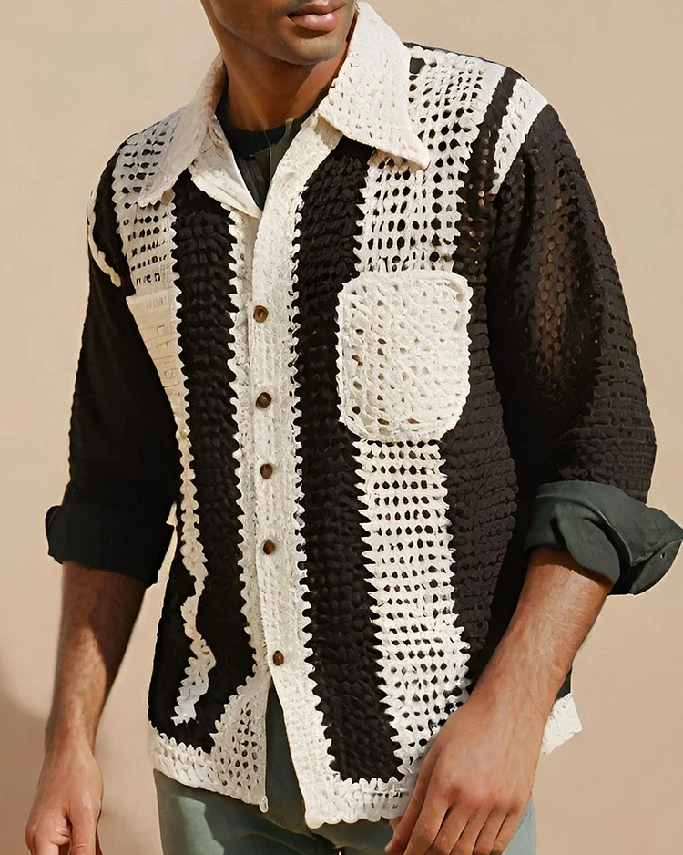 Men’s Long Sleeves Crochet Shirt