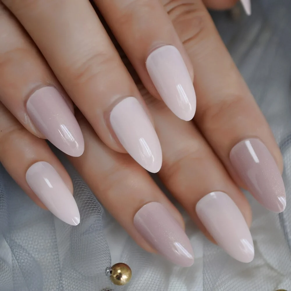 24PCS Fake Nails Ombre With Jelly Glue Medium Long Reusable French False Nails Almond Stiletto Press On Nails Art Tips Manicure-Nail Inspo