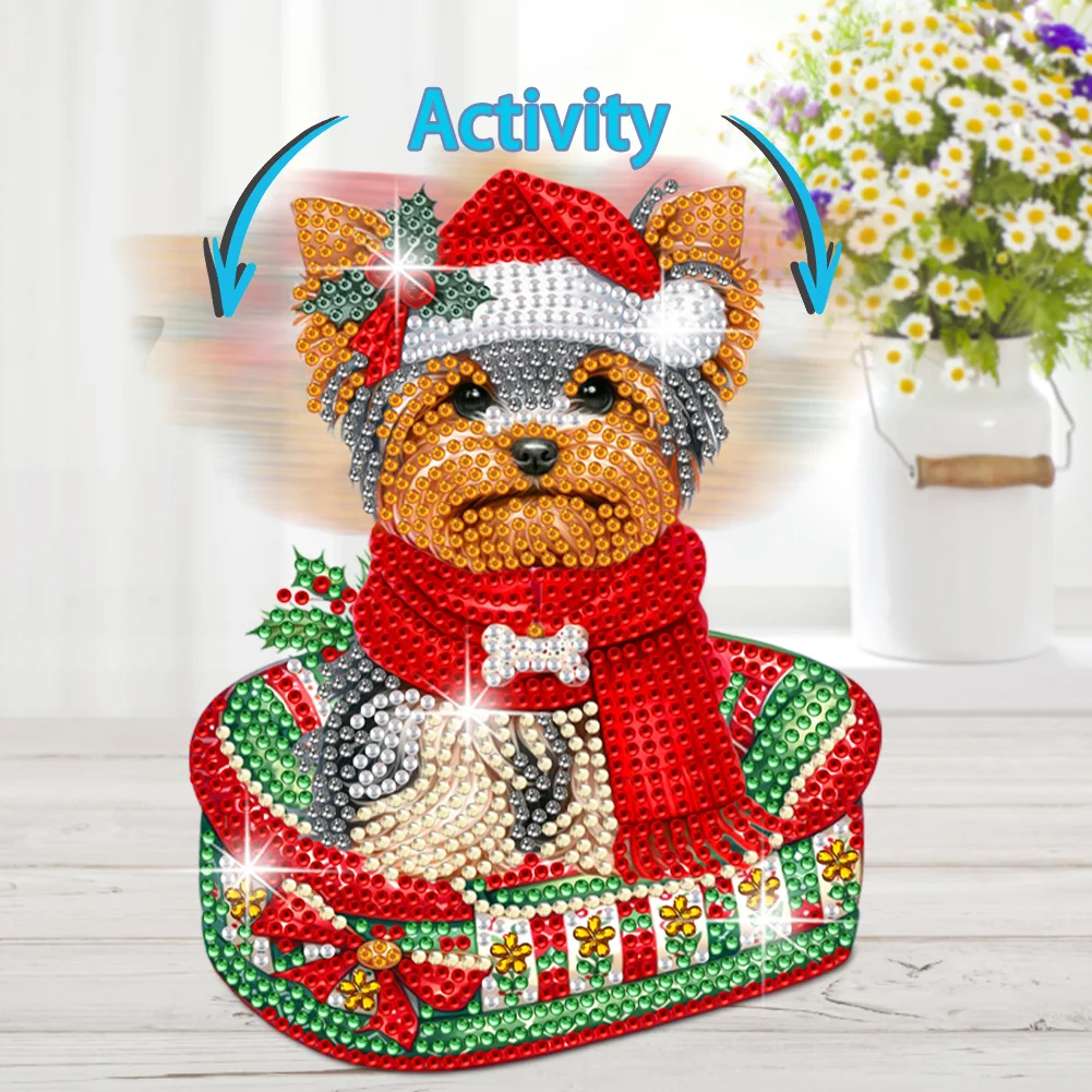 DIY Xmas Yorkshire Terrier Acrylic Shaking Head Desktop Diamond Painting Art Kits for Kids