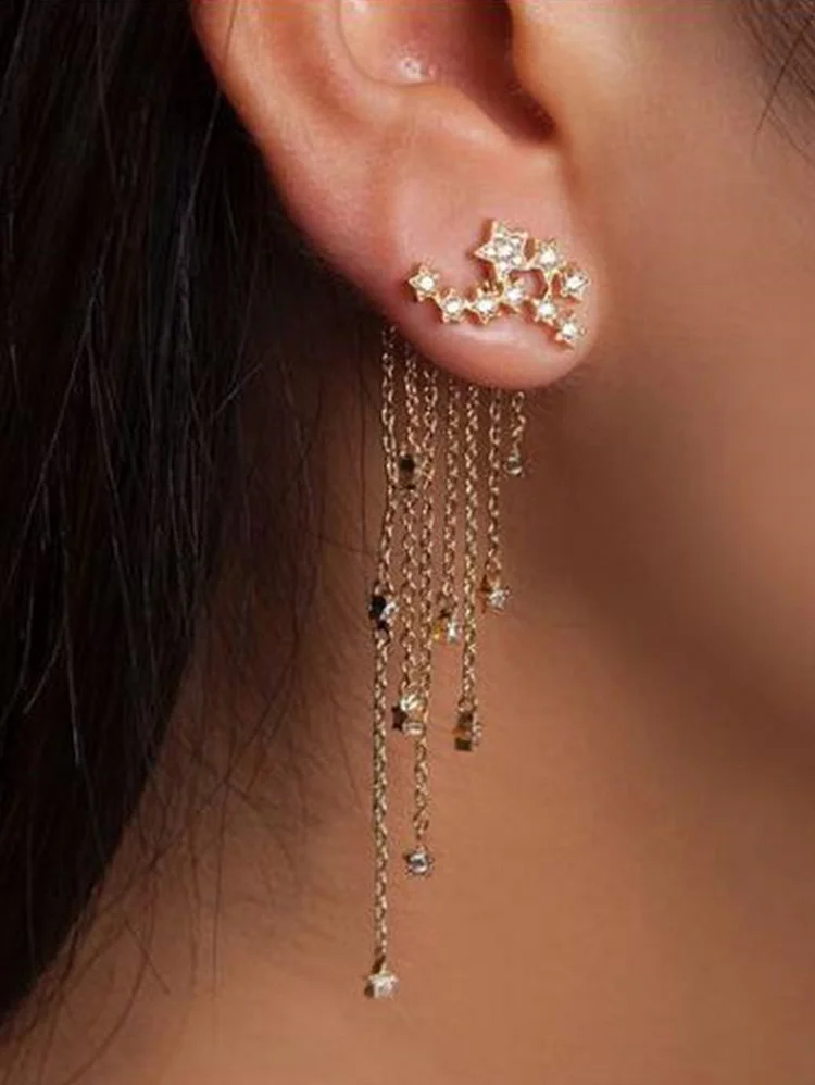 Star Design Tassel Rhinestone Decor Earrings