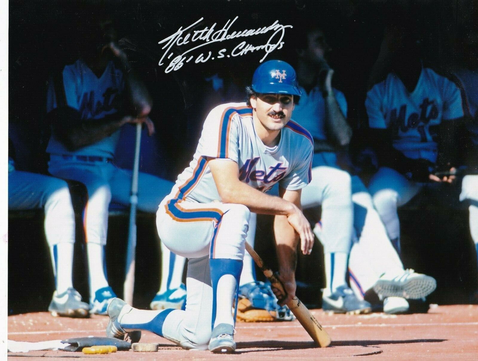 KEITH HERNANDEZ NEW YORK METS 1986 WS CHAMPS ACTION SIGNED 8x10