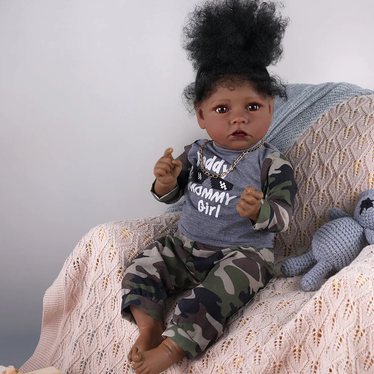 Babeside 20" Reborn Baby Doll African American Black Grey Camouflage Clothing Girl Saria