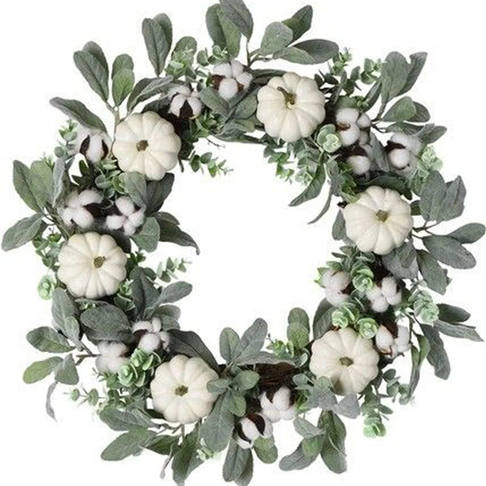 White Pumpkin Wreath Door Hanging Home Holiday Decorations
