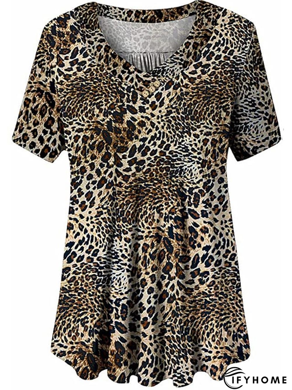 Women's Shirt Blouse Denim Blue Black White Leopard Floral Print Short Sleeve Casual Holiday Basic V Neck Regular Floral Plus Size M | IFYHOME